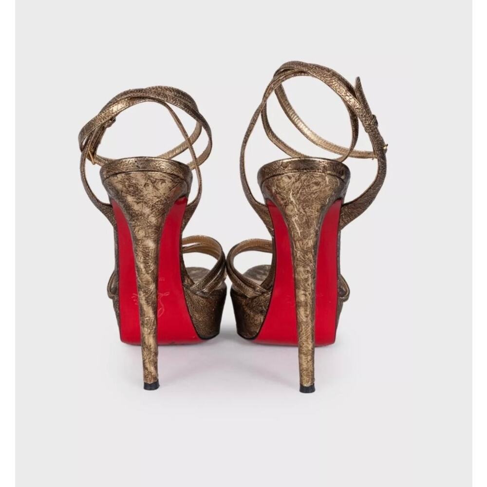 Christian Louboutin Gold Leather Platform High Heel Sandals Sz.38 - Picture 4 of 5